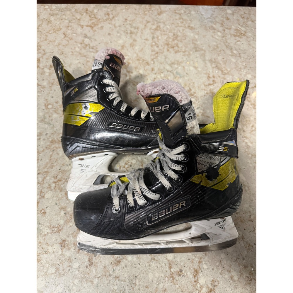 Bauer Supreme 3S Ice Hockey Skates Size 5.5 Fit 2 Black Yellow Tuuk Holder